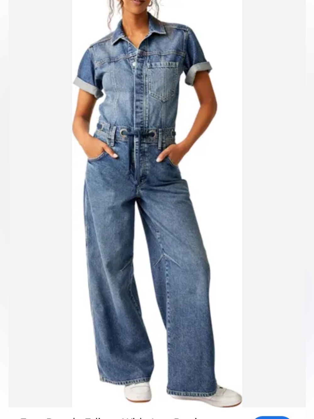 Free People Blue Wide-Leg Denim Jumpsuit